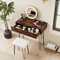 Rustic Brown Vanity Table LED Mirror Touch Control USB Type-C Charging Stool